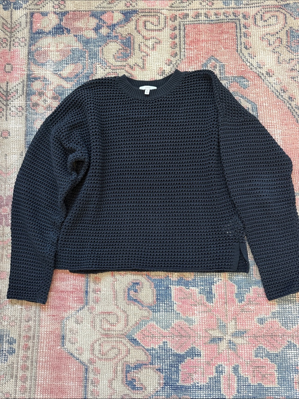 Joie Black Open-Weave Crewneck Sweater